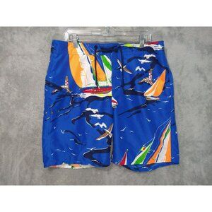 RLX Ralph Lauren Shorts Mens 34 Blue Sailboat Board Swim Trunk Mid Rise